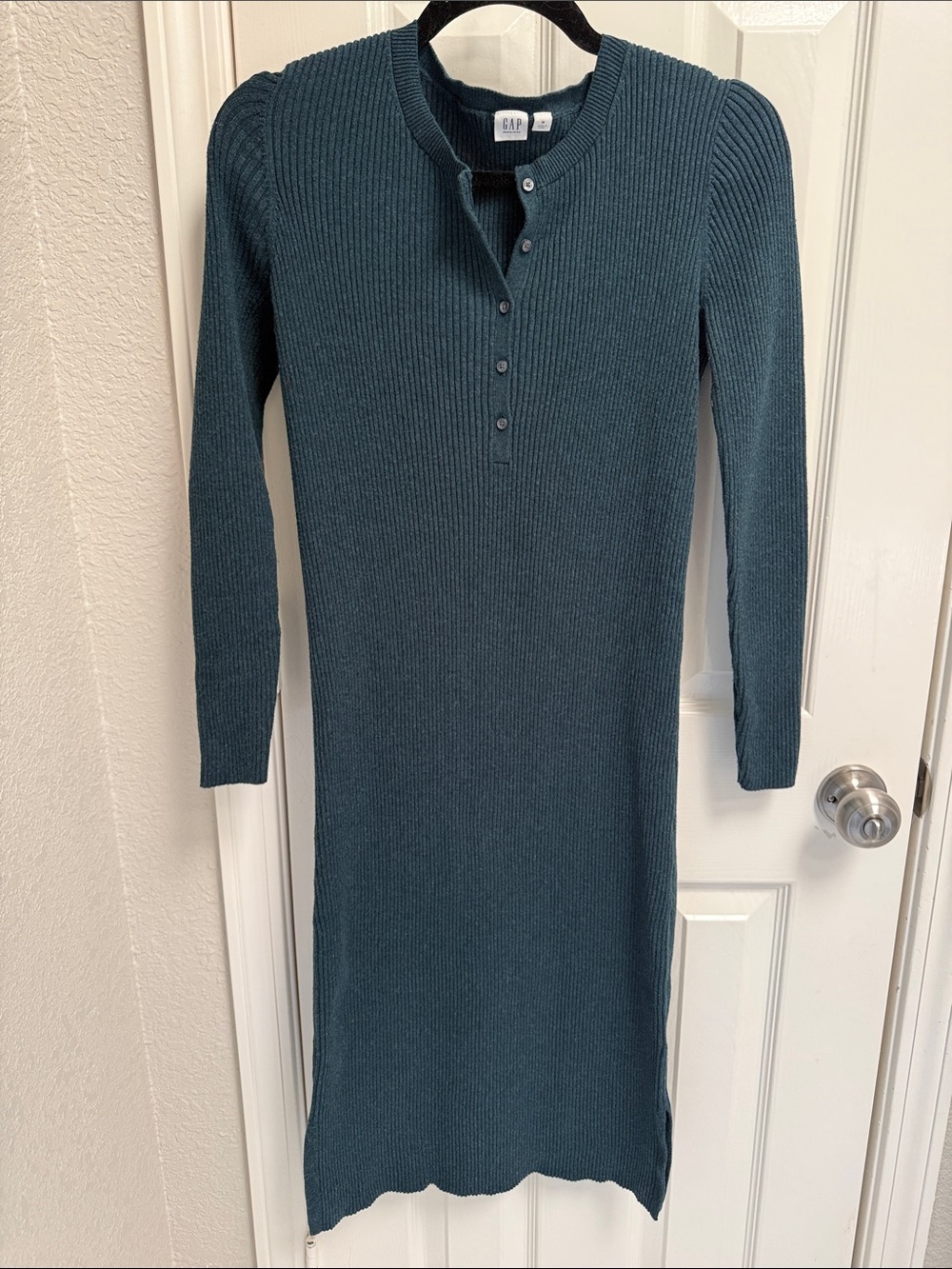 GAP Maternity Teal Ribbed Henley Long-Sleeve Midi Dress